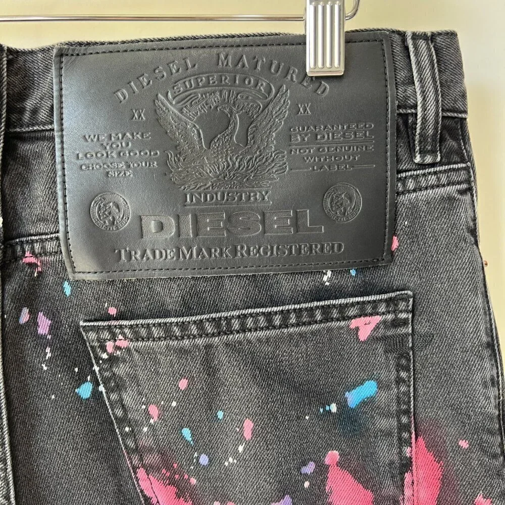 Diesel D-KRAS Slim jeans with collored paint splashed, Black / multi colored, si
